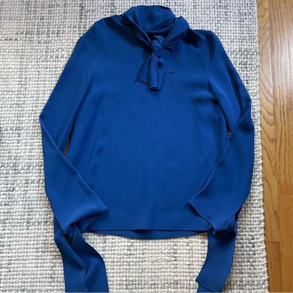 Joseph Blue Viscose High Neck Tie Blouse 6 - Picture 2 of 6